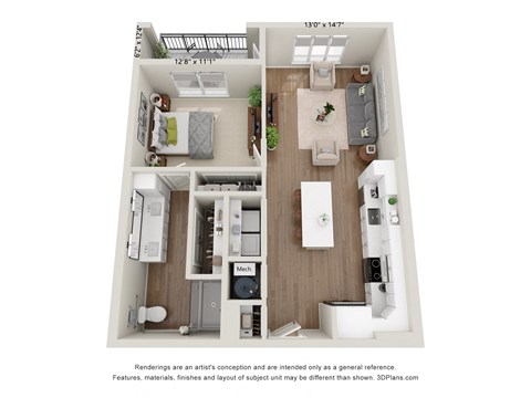 a 1 bedroom floor plan with a bathroom and a living room